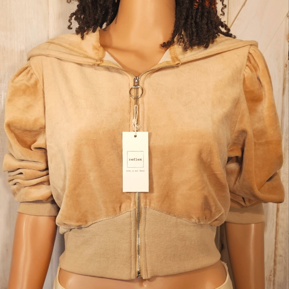 🆕️NORDSTROM 90 DEGREES/REFLEX VELOUR ZIPPERED CROP HOODIE/JACKET, Size Larg💥